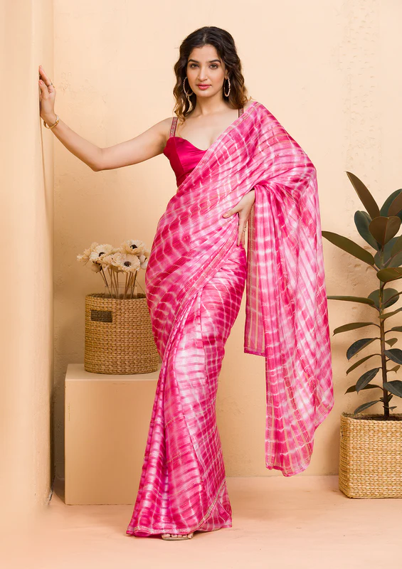 Rani Pink Swarovski Satin Saree